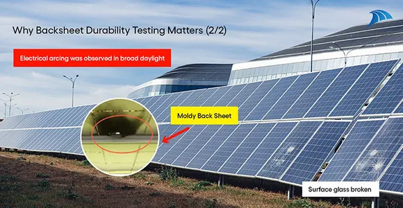 Representation of actual site backsheet failure due to Arc-ing + surface glass broken