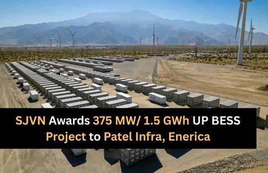 SJVN Awards UP 375 MW/ 1.5 GWh BESS Project to Patel Infra, Enerica