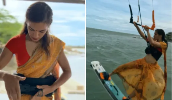 Woman Kiteboarding In Saree