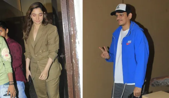 Tamannaah and Vijay Varma clicked at a theatre in Mumbai.