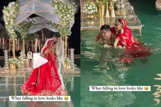 bride pushes groom