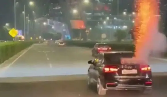 Firecrackers Bursting From Moving Car