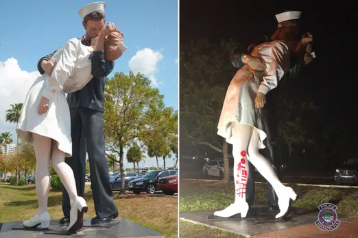 vandal paints #MeToo statue