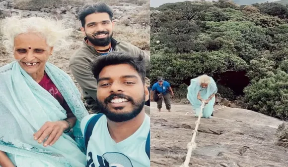 woman climbs mountain in Kerala