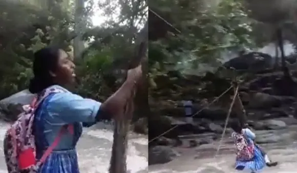 Girl Zipling To Reach School