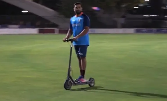 Rohit Sharma rides a kick scooter after the nets session ahead of Pakistan clash in the Asia Cup 2022