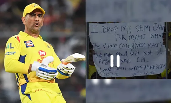 MS Dhoni and a fan with placard (Source - Twitter)