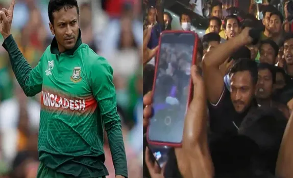 Shakib Al Hasan hits a fan