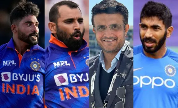 Mohammed Shami, Mohammed Siraj, Jasprit Bumrah and Sourav Ganguly