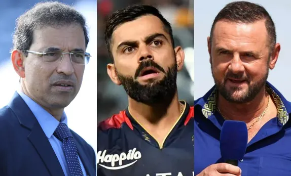 Harsha Bhogle, Virat Kohli, and Simon Doull in IPL 2023