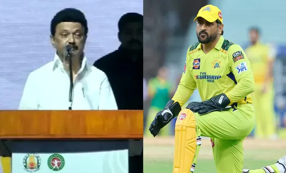 Tamil Nadu CM and MS Dhoni (Source - Twitter)