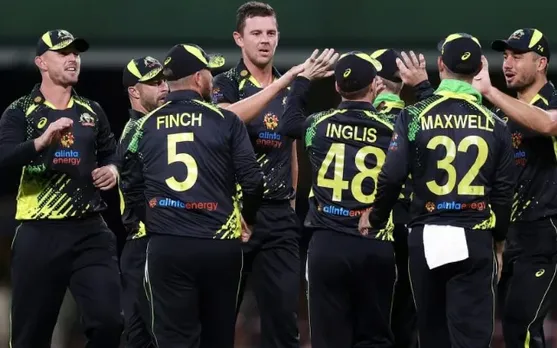 Australian Team celebrate a fall of wicket. ( Photo source: Twitter)