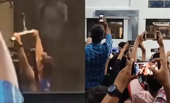 Fans crowd for MS Dhoni's glimpse in front of gym (Source: Twitter)