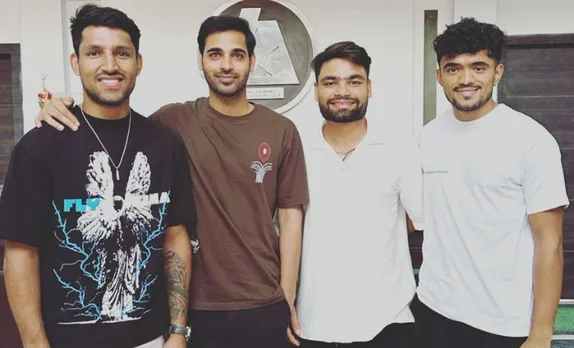 Bhuvneshwar Kumar with Rinku Singh, Dhruv Jurel, and Divyansh Joshi