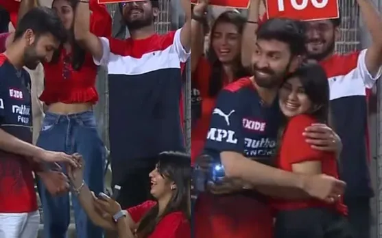 A gril proposing an RCB fan. (Photo Source: Disney+Hotstar)