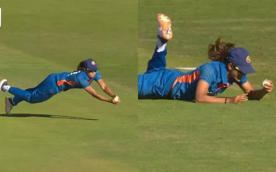 Radha Yadav’s stunner to dismiss McGrath. (Photo Source: Twitter)
