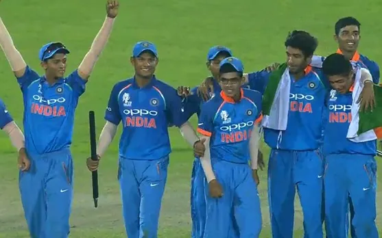 India U19 team members celebrate the victory. (Photo Source: Twitter)
