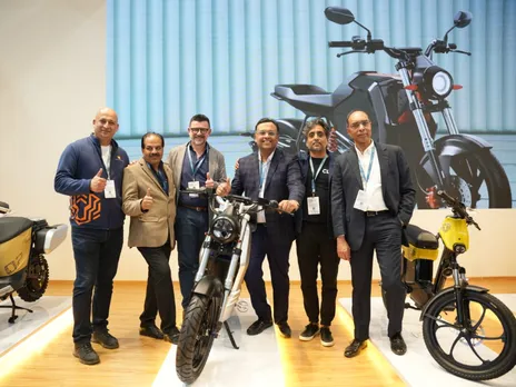 Tushar Choudhary, Founder & CEO Motovolt ( center) at the Auto Expo 2025.jpg