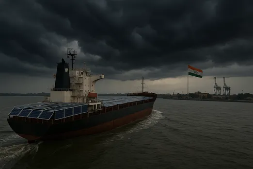 Cargo Ship Under Looming Storm