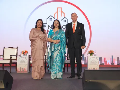 L to R Mrs Meghana Sakore Bordikar Minister of State Government of Maharashtra Mrs Smita Patil President of MAHI NAREDCO and Dr Niranjan Hiranandani Chairman NAREDCO