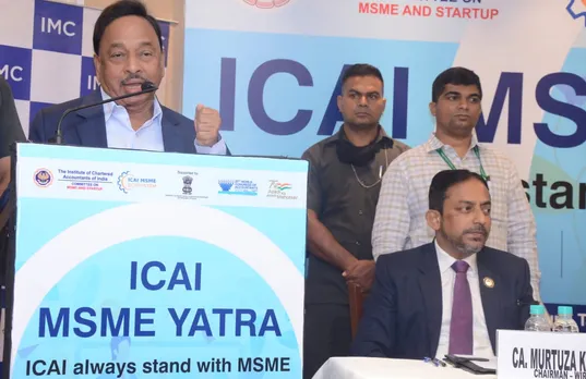 Union MSME Minister Narayan Rane speaking at the inauguration of ICAI-MSME conference