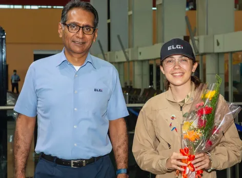 Zara Rutherford with ELGi's Managing Director, Dr. Jairam Varadaraj