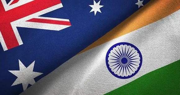 India and Australia two flags together realations textile cloth fabric texture