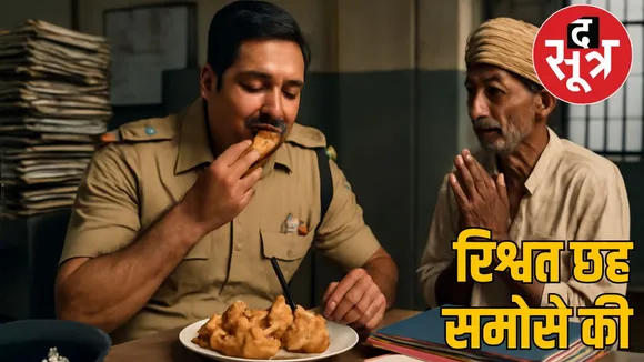 police officer eating samosa