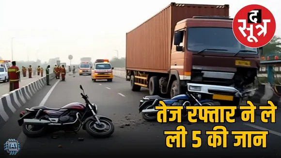bhind-road-accident-container-crash-5-dead