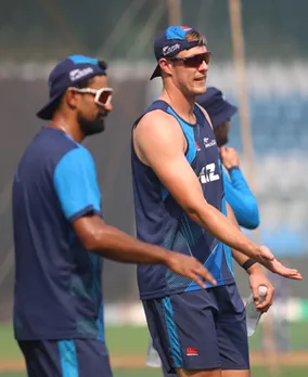 Mumbai: New Zealand's players during a practice session ahead of the ICC Men's Cricket World Cup