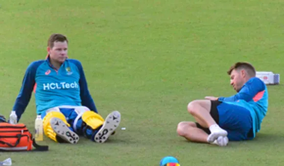 Kolkata: Australian players during a practice session ahead of the ICC Men's World Cup 2023 match
