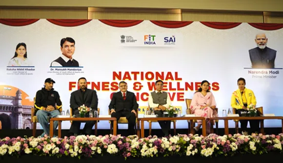 Fitness is key to becoming Viksit Bharat by 2047, says Dr. Mansukh Mandaviya at first-ever National Fitness & Wellness Conclave in Mumbai on Saturday. Photo credit: SAI Media