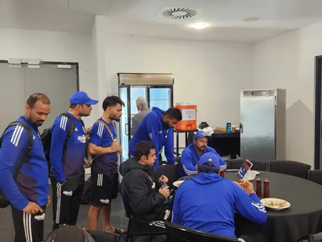 Indian team watches IND-SA final from Hobart to shower support to home side (Credit: BCCI/X)