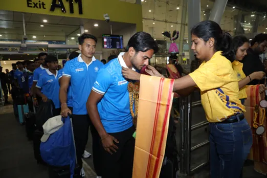 Indian junior men's hockey team arrives in Chennai for World Cup 2025 to be played at Chennai and Madurai from November 28 to December 10. Photo credit: Hockey India