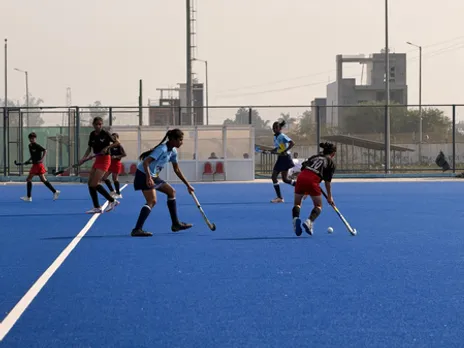 Sports Authority of Gujarat, HAR Academy, Khalsa Academy, Amritsar win their matches in the 3rd Hockey India Sub-junior Women Academy Championship 2025 - Zone A & B at the  Kailash Hockey Stadium in Karnal, Haryana, on Wednesday. Photo credit: Hockey India