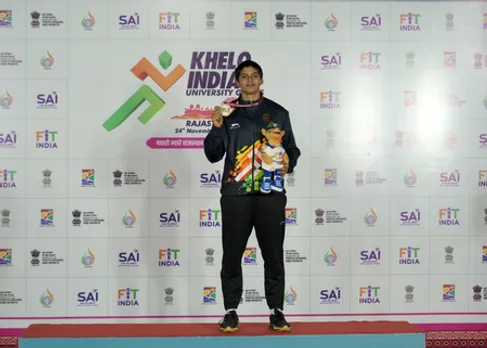 Chandigarh University’s Tanya Choudhary breaks meet record to clinch hammer throw gold in the Khelo India University Games (KIUG) Rajasthan 2025 across Rajasthan on Monday. Photo credit: SAI Media