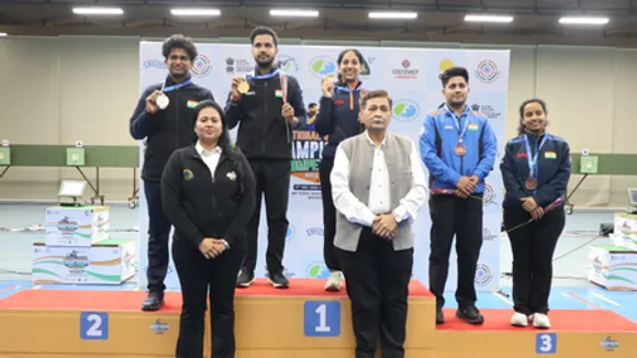 Ramita Jindal, Himanshu Dhillon claim 10m air rifle mixed team gold in 68th National Shooting Championship Competitions at the Madhya Pradesh State Shooting Academy in Bhopal.  Photo credit: NRAI
