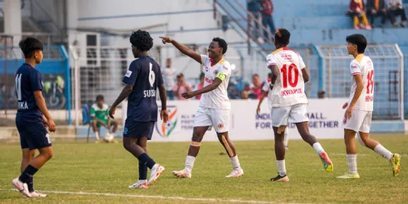 East Bengal go top of table after drubbing Nita FA 5-0 in the Indian Women’s League 2025-26 at the Kalyani Stadium in Kalyani, West Bengal, on Friday. Photo credit: IWL