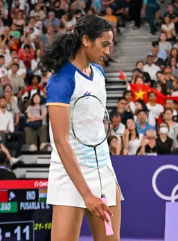 Paris : India's PV Sindhu during the women's singles badminton round of 16 match at the Paris Olympics 2024