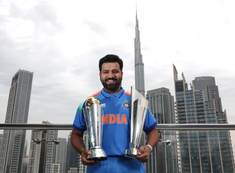 Dubai: Indian cricket captain Rohit Sharma poses with the T20 World Cup and Champions Trophy