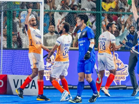 India’s players celebrate in Rajgir final