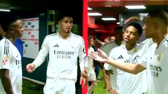 Football: The first match of Real Madrid in La Liga was with Mallorca which ended in draw. During the half-time in tunnel Jude Bellingham was seen giving some instruction to Kylian Mbappe. 