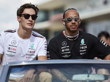 George Russell and Lewis Hamilton with Crowd 