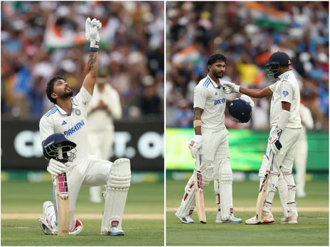 Nitish Reddy celebrates his century