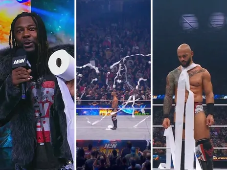 WATCH: Swerve Strickland wishes New Year to Ricochet with toilet papers at AEW Worlds End
