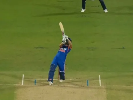 Rinku Singh plays stylish flick shot for six against Saqib Mahmood