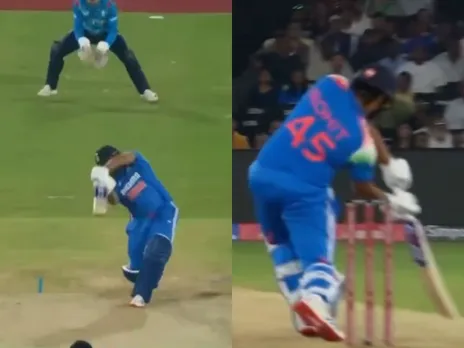 Rohit Sharma hits two huge sixes during the second ODI vs England