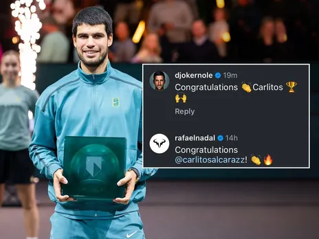 Rafael Nadal and Novak Djokovic congratulate Carlos Alcaraz