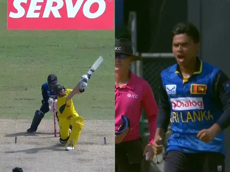 Dunith Wellage gets Steve Smith's wicket during first ODI in Colombo