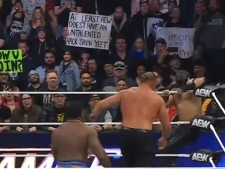 'Untalented hack saying yeet' - AEW fan takes dig at Jey Uso with a poster on AEW Dynamite